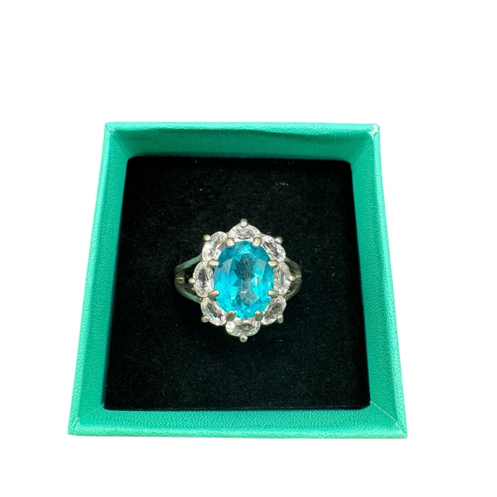 Elegant Paraiba Topaz Silver Ring Size 9
